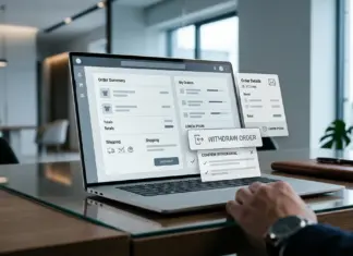 Moderner Online-Shop mit visualisiertem Widerrufsbutton und digitalem Bestätigungsprozess